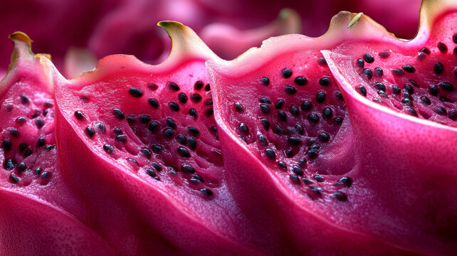 Close-up of a slice of dragon fruit. Applicable in cooking and healthy eating