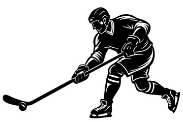 Dynamic Hockey Player Silhouette Action Shot Illustration, hockey, player, silhouette, sports, masculine, intense, powerful, win, passion, victory, skill, determination, monochrome, movement, dynamic,