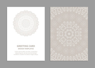 Templates for greeting and business cards, brochures, covers with floral motifs. Oriental lace pattern. Mandala. Wedding invitation, save the date,RSVP. Arabic, Islamic, asian, indian, african motifs