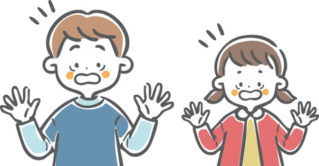 びっくりしている子供たち　上半身　ベクター
