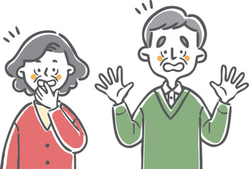 びっくりしているシニア夫婦　上半身　ベクター

