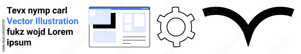 Poster website interface window, settings gear, abstract v-shape create a modern tech-inspired visual. idea