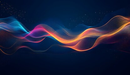 Abstract background with colorful light speed wave and glowing rays on a dark blue background, illustration, wide-angle lens