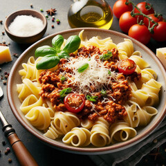 pasta with tomato sauce and basil