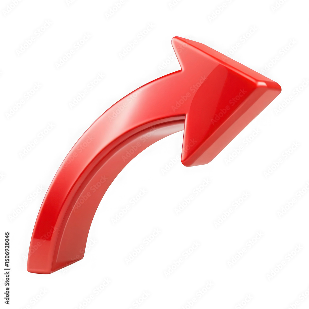 Poster glossy red arrow pointing upward depicting growth and success on an isolated transparent background