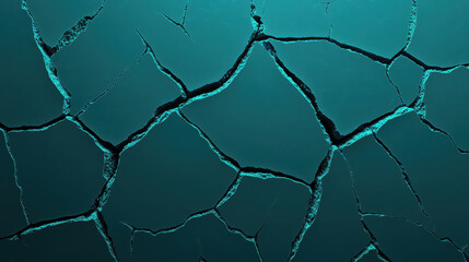 Fototapeta premium Cracked surface with deep teal color, showcasing intricate patterns and textures that evoke sense of depth and intrigue