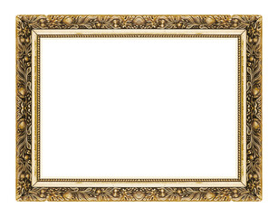 Antique gold frame isolated on white background, clipping path. Horizontal