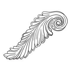 Decorative hand drawing scroll acanthus leaf design element