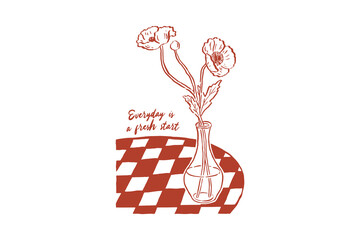 Everybody is a Peach Tart, Minimalist Floral Vase on Checkered Table – Peach Tart Quote SVG Design