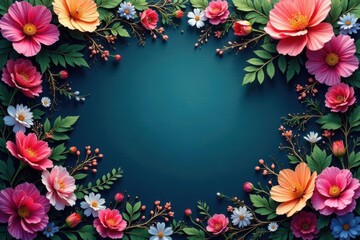 Densely layered blooms, swirling vines, vibrant hues, vibrant, drawing