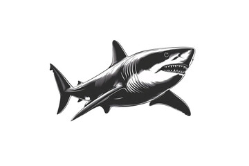 Fototapeta premium Fierce shark design with prominent teeth, dramatic shading and muscular body structure in threatening attack position, isolated on a transparent background