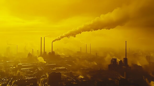 Industrial emissions of sulfur dioxide polluting the air from a large factory.

