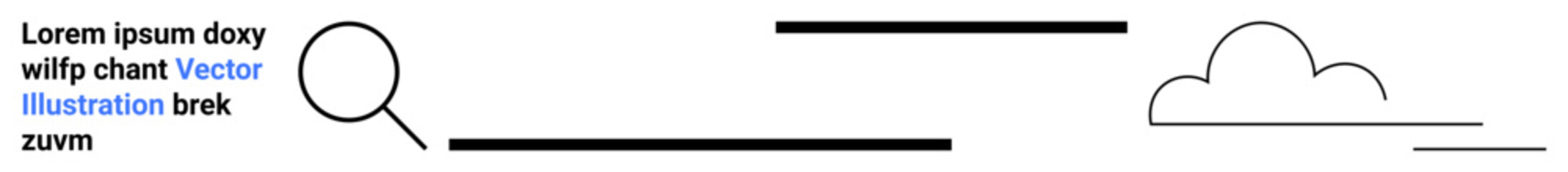 Magnifying glass emphasizing text, simple lines, and cloud shape represent clarity, research, exploration, simplicity. Ideal for innovation, analytics, education minimalism themes teamwork