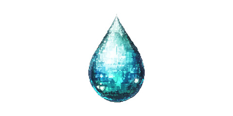 Obraz premium Pixelated Water Droplet Icon. Symbolizes Purity, Refreshment, And Digital Artistry Isolated On Transparent Background