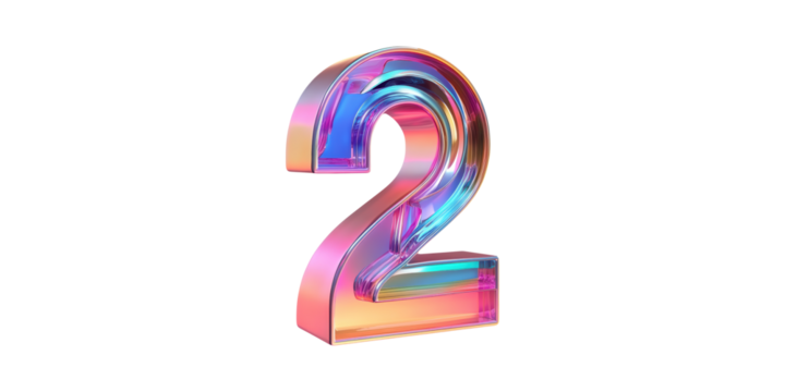 Colorful glass number two isolated on transparent background