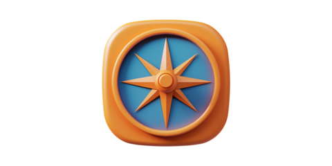 3D Compass Icon With Orange And Blue Design. Navigation And Direction Symbol Isolated On Transparent Background