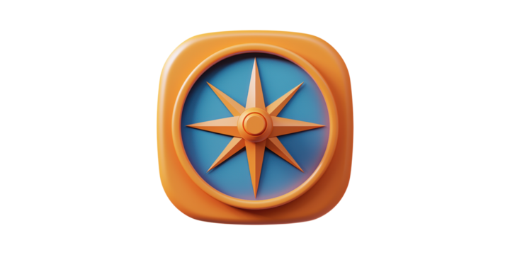 3D Compass Icon With Orange And Blue Design. Navigation And Direction Symbol Isolated On Transparent Background