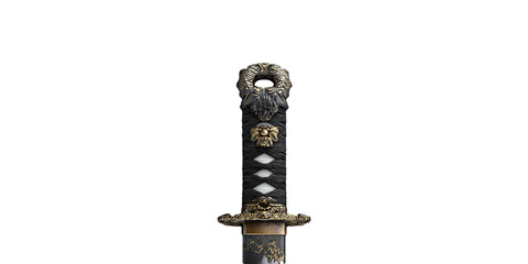 Ornate Katana Sword Handle With Intricate Design. Symbol Of Samurai Culture And Craftsmanship Isolated On Transparent Background