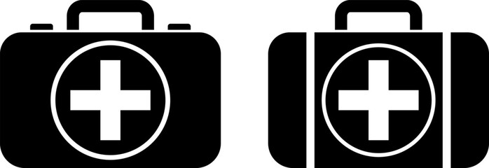 Obraz premium First aid box icon set. medical equipment. health care element. hospital briefcase sign. Emergency Medical Kits