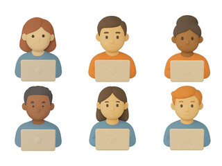 Set of 3d vector icons people at laptops on white background
Vector 3d icons