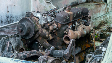 Close-up of old weapons, Displaying artillery, wrecks, tanks and weapons used for fighting in the past at the Thailand Weapons Museum.