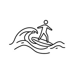 Surfer Riding Ocean Wave Line Art Illustration