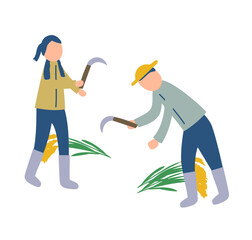 稲刈りをする米農家のイラスト