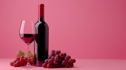 Obraz premium bottle of wine and grape on pink table