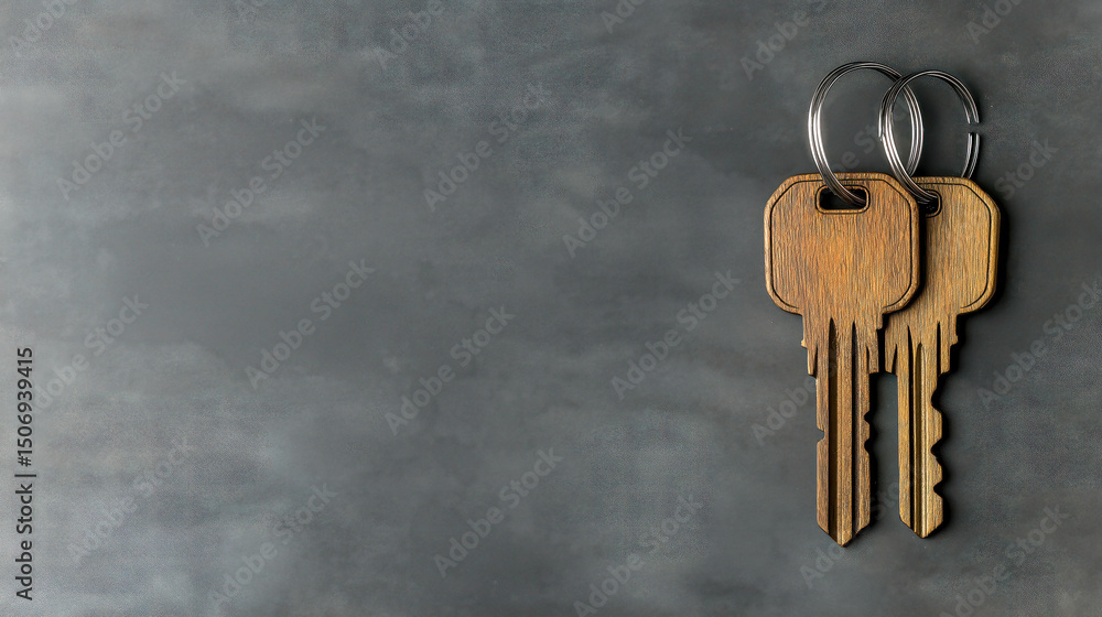 Fototapete abstract black paper cut collage of keys on a dark background with copy space, a web banner design c
