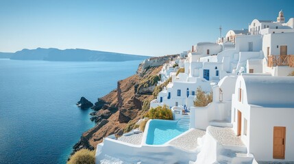 Fototapeta premium Stunning Santorini: Whitewashed Houses and Aegean Sea