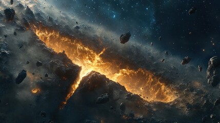 Cosmic Fracture: A Fiery Celestial Event