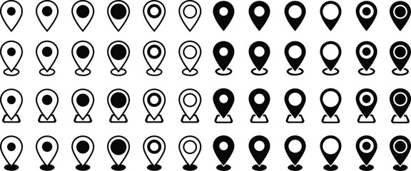 Location map pin icons set. Modern map marker collection. Pinpoint. Map pin place marker. Map marker pointer icon. GPS location symbol. Flat and line style vector
