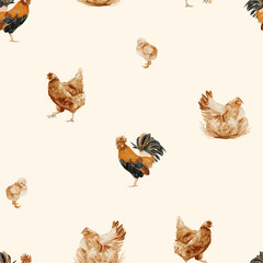 adorable seamless pattern with farm animal chicken hen and rooster vector format
