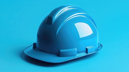 Blue construction helmet with side profile view placed on light blue background
