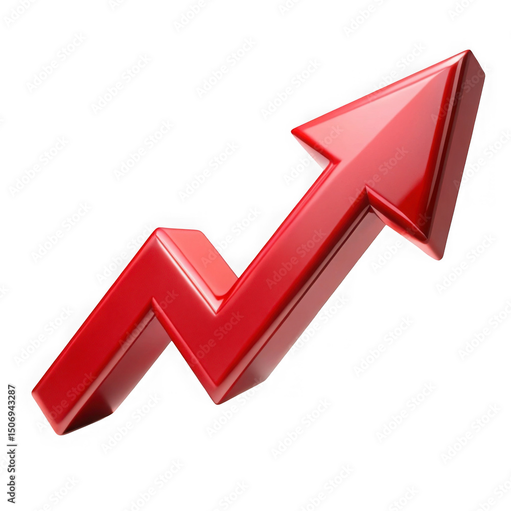 Poster red glossy arrow pointing upward representing growth development success isolated transparent backgr