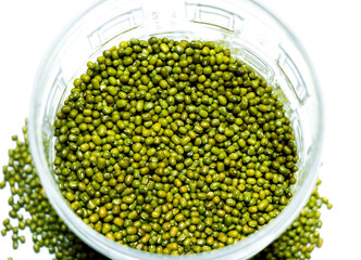 Close-up of mung beans on white background