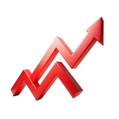 Red upward arrow showing growth and progress on a black isolated transparent background