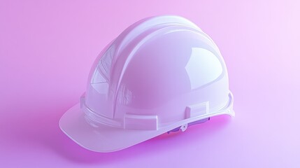 Fototapeta premium White safety helmet with subtle shine placed on soft lavender background