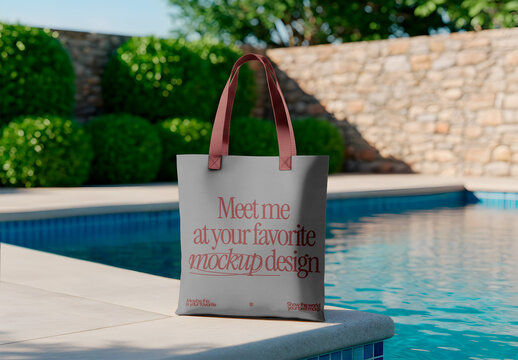 Tote bag Mockup on the Edge of the Pool