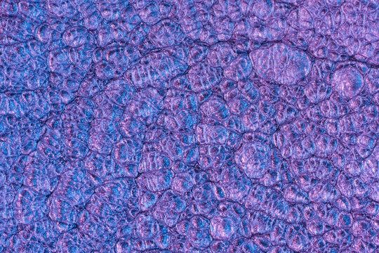 Vibrant silver inks emit neon waves in purple light creating an abstract texture
