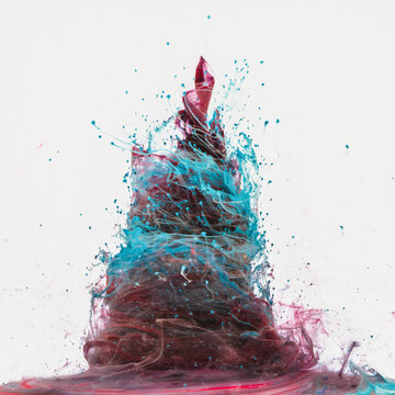 Vibrant ink swirls create dynamic tornado shapes on a white background