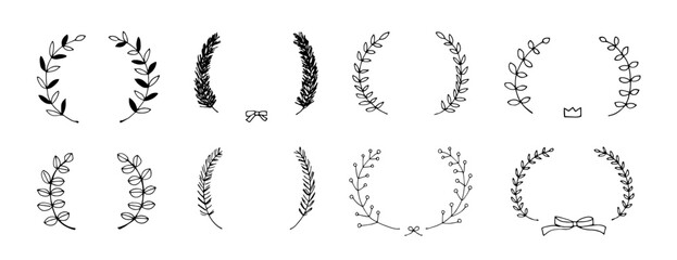 Hand painted laurel leaf frame. Ranking frame made of plant leaves. Award vector illustration of a laurel leaf.