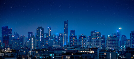 night city skyline in blue color panoramic for modern metro background