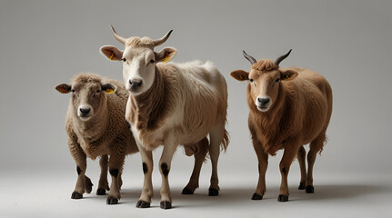 Eid al-Adha Qurban Animals – Cow, Goat, and Sheep on White Background,generative.ai
