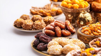 Traditional Middle Eastern Sweets and Dates on Plates
