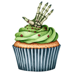 watercolor-style Halloween desserts, featuring cupcakes, donuts, candy, parfaits, Perfect for seasonal designs, stickers, scrapbooks, and party invitations. This charming set blends horror 