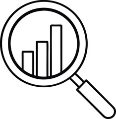 Magnifying glass reveals rising bar chart showcasing growth in bold outline form