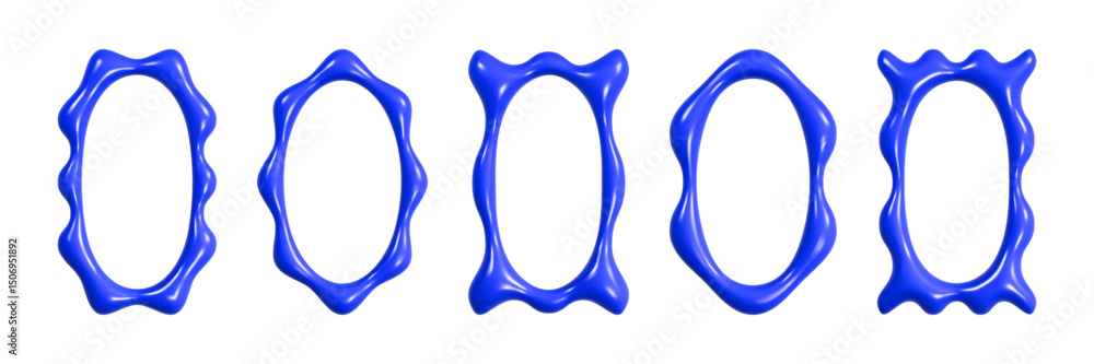 Poster Wavy 3D frames with glossy, reflective texture arranged in a sequence showcasing unique shapes and designs for creative projects and design inspiration