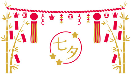 Tanabata-3　七夕の背景、フレーム。七夕の飾りがついたあしらい。七夕のイベントに使えるイラスト。