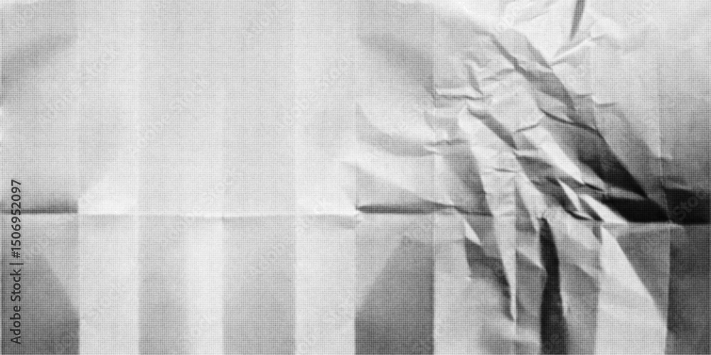 Aufkleber crumpled paper displays a textured surface marked by grain and halftone patterns. creases and abrasi